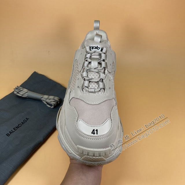 Balenciaga經典款男女鞋 巴黎世家頂級版本1代Triple S大底LOGO奶茶米色老爹鞋 Balenciaga情侶款老爹鞋  hdbl1201